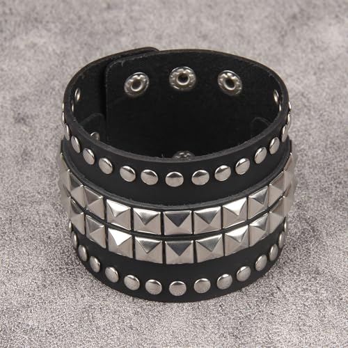 Jeilwiy Punk Leather Wristbands for Men Bracelets Handmade Wide Cuff Bangle Braided Jewelry Black Brown Adjustable - Punk Father's Gifts - color: 01 Leather Cuff Bracelet Black
