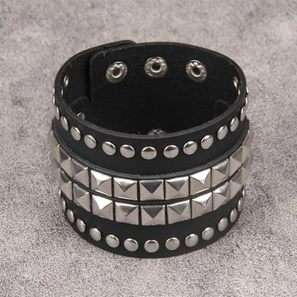 Jeilwiy Punk Leather Wristbands for Men Bracelets Handmade Wide Cuff Bangle Braided Jewelry Black Brown Adjustable - Punk Father's Gifts - color: 01 Leather Cuff Bracelet Black