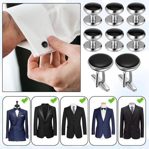 8 Pcs Men’s Tuxedo Studs and Cufflinks Set Classic Tuxedos Shirt Studs | Tuxedo Buttons and Cufflinks, Business Wedding Formal Accessories, Anniversary Birthday Gift, Cufflink for Men, Shirts Vests