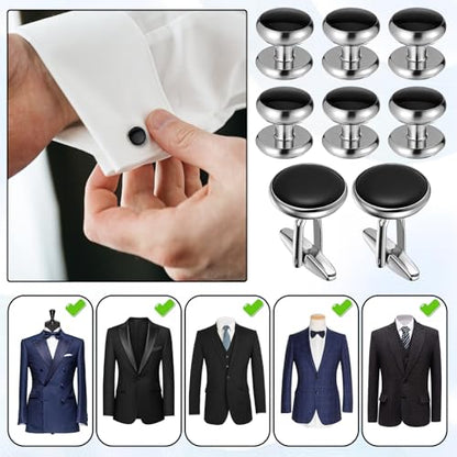 8 Pcs Men’s Tuxedo Studs and Cufflinks Set Classic Tuxedos Shirt Studs | Tuxedo Buttons and Cufflinks, Business Wedding Formal Accessories, Anniversary Birthday Gift, Cufflink for Men, Shirts Vests
