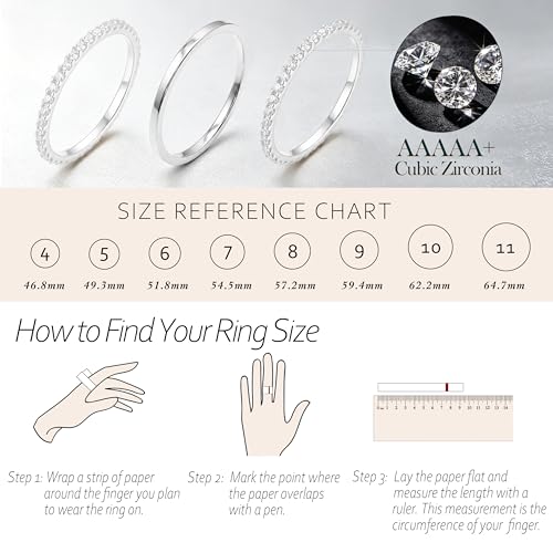 Purplepig Stackable Rings Non Tarnish, Two Tone CZ Eternity Band Set | 14K Gold & 925 Sterling Silver Plated, Waterproof, Wedding/Engagement/Promise Rings, Smart Ring Stackable Bands, Size 4-11 - color: Silver