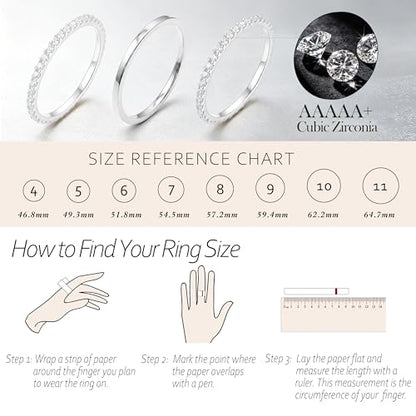 Purplepig Stackable Rings Non Tarnish, Two Tone CZ Eternity Band Set | 14K Gold & 925 Sterling Silver Plated, Waterproof, Wedding/Engagement/Promise Rings, Smart Ring Stackable Bands, Size 4-11 - color: Silver