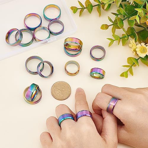 UNICRAFTALE Stainless Steel Classical Plain Stackable Wedding Band Ring Blank Wedding Ring Cool Simple Band For Women and Men Gifts for Special Occasions - color: Rainbow