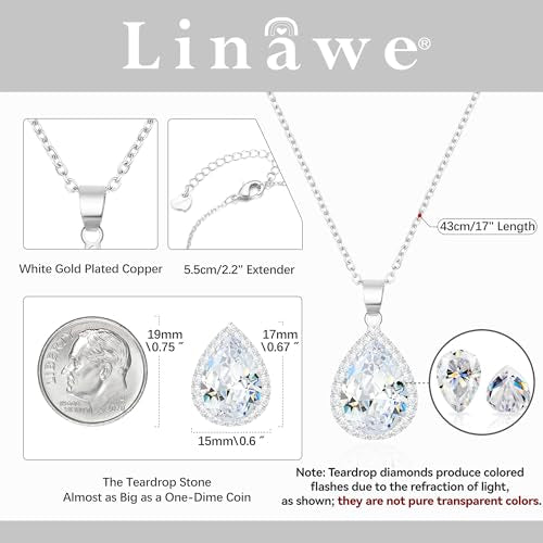 Linawe Crystal Chain Necklace for Women Trendy, Imitation Diamond Pendant, Statement Cubic Zirconia Boho Jewelry Set, 14K Gold/Rose Gold/Silver Birthstone Necklace - color: Silver,April