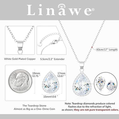 Linawe Crystal Chain Necklace for Women Trendy, Imitation Diamond Pendant, Statement Cubic Zirconia Boho Jewelry Set, 14K Gold/Rose Gold/Silver Birthstone Necklace - color: Silver,April