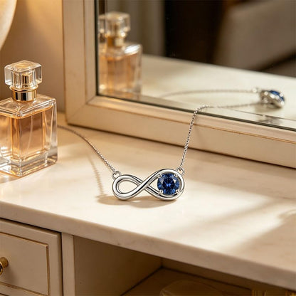 925 Sterling Silver Infinity Necklace for Women, Round Blue Cubic Zirconia Infinity Pendant Necklace, September Birthstone Jewelry