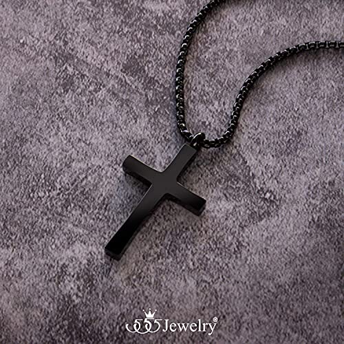 555Jewelry Stainless Steel Cross Adjustable Rolo Chain Pendant Necklace 16-28'' Inches - color: Black
