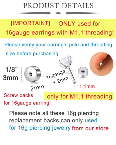QWALIT 16gauge 14gauge Stainless Steel Replacement Balls for Lip Studs Labret Earrings Piercing Jewelry Septum Rings Externally Threaded Plastic Balls 3mm - 8mm - color: Set G- 16g(3mm) Screw flat backs