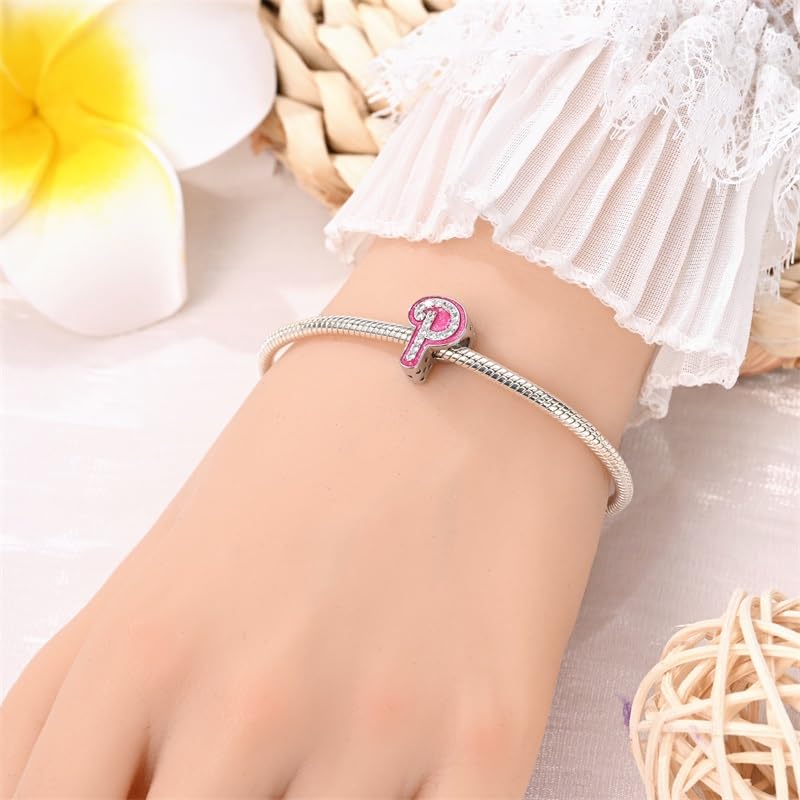 925 Sterling Silver Letter Charms Fits Pandora Bracelets Alphabet AZ Bead Charm for Bracelets Necklace with 5A Cubic Zirconia for Women Birthday Ceremony DIY Jewelry Gift - style: P