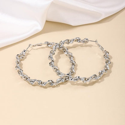 Twisted Rope Hoop Earrings for Women Chunky Big Large Hoop Earrings Minimalist Round Circle Huggie Hoops Earrings Gift - color: silver