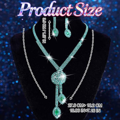 Unicra Silver Rhinestone Bridal Wedding Jewelry Set Crystal Necklace Earrings Sets Formal Prom Costume Jewelry Sets for Women and Brides - color: Green