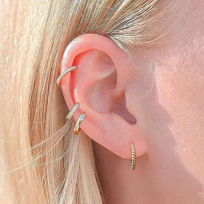 micuco 3 Pairs Small Gold Hoop Huggie Earrings Set for Women Men Tendy | 14K Gold Plated Small Huggie Hoop Earrings for Men, Tiny Cartilage Hypoallergenic Earring Set - style: C# CZ Gold 8-10-12mm