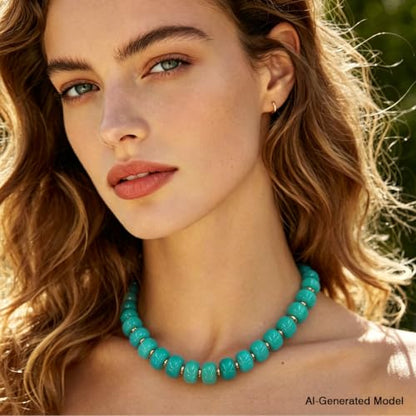 Colorful Chunky Resin Beaded Choker Necklaces for Women | Multicolor Beads, Sturdy Metal Chain, Adjustable, Detachable, Lightweight, Summer Beach Boho, Trendy Statement Jewelry Gift - color: Lake Blue