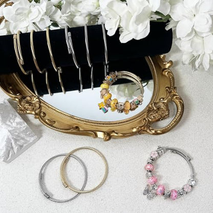 Exway 20 Pcs Elastic charm Bracelet chain Stainless Steel Cable Wire Twisted Cuff Bangle Bracelet Gold And Sliver charm Bracelets Kit for Crafts DIY Women Jewelry Making - color: gold+silver style D, size: 7.0in