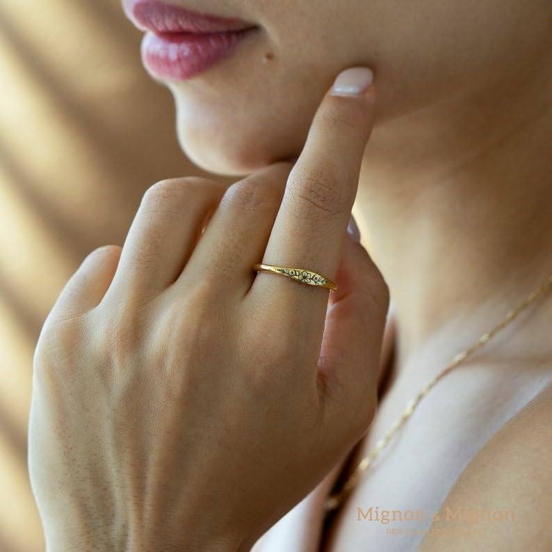 Birth Month Flower Rings for Women, Silver Plated Birth Month Flower Ring | Custom engraved ring is a gift for mom in tarnish-resistant stainless steel. Stack bands by birth month flower, name or text.