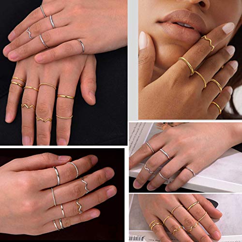 PROSTEEL Stainless Steel Rings Set, Women's Plain Band Knuckle Stacking Midi Rings Comfort Fit, Silver/Gold/Rose Gold/Black Tone, Multi Size #4-#12 - color: C: 8 pcs-silver