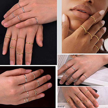PROSTEEL Stainless Steel Rings Set, Women's Plain Band Knuckle Stacking Midi Rings Comfort Fit, Silver/Gold/Rose Gold/Black Tone, Multi Size #4-#12 - color: C: 8 pcs-silver