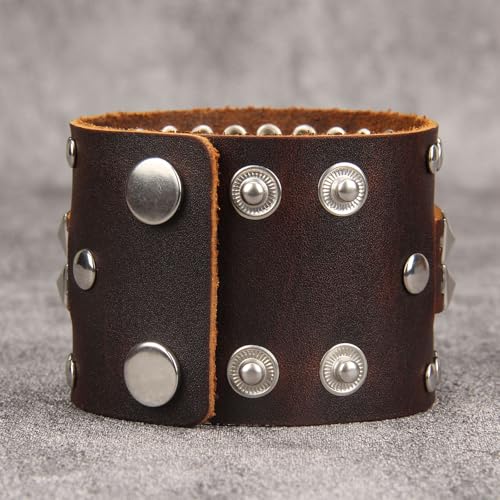 Jeilwiy Punk Leather Wristbands for Men Bracelets Handmade Wide Cuff Bangle Braided Jewelry Black Brown Adjustable - Punk Father's Gifts - color: 01 Leather Cuff Bracelet Brown