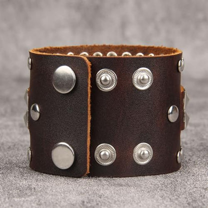 Jeilwiy Punk Leather Wristbands for Men Bracelets Handmade Wide Cuff Bangle Braided Jewelry Black Brown Adjustable - Punk Father's Gifts - color: 01 Leather Cuff Bracelet Brown