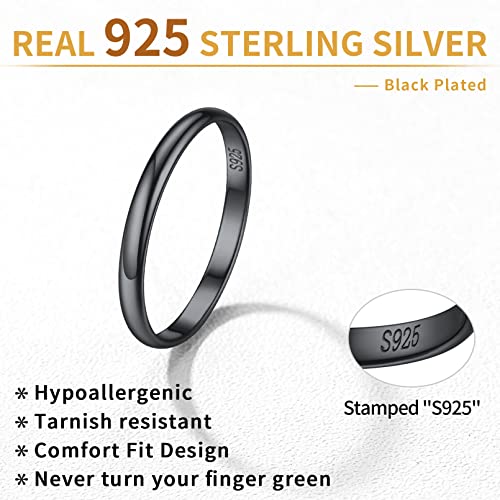 ChicSilver 2/3/5mm 925 Sterling Silver Ring Customizable Plain Dome High Polished Wedding Band Comfort Fit Size 4-12 - color: 2MM Black