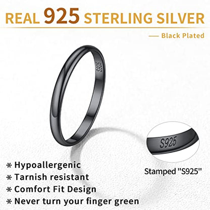 ChicSilver 2/3/5mm 925 Sterling Silver Ring Customizable Plain Dome High Polished Wedding Band Comfort Fit Size 4-12 - color: 2MM Black