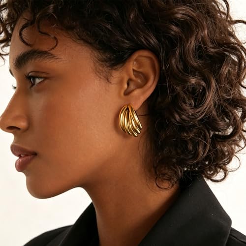 Gold Jewelry for Women Stainless Steel Cuff Earrings for Women Multi Layer Geometric Studs, Suitable For Women Daily, Party And Festival, A Great Gift