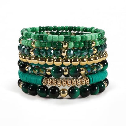 Boho Wooden Beads Bracelets Bohemian Bracelet Stack for Men Women Wood Beaded Bracelet Set - color: G