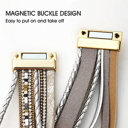 Suyi Multilayer Leather Wrap Bracelet Heart-Shape Wide Bracelets for Women - color: Silver