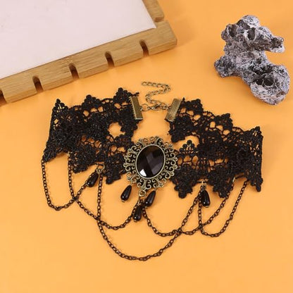 Vampire Choker Necklace for Women Gothic Lace Choker Necklace Y2K Goth Red Black Zirconia Pendant Necklaces Halloween Dark Bridal Vampire Costume Jewelry Accessories - style: Style-B
