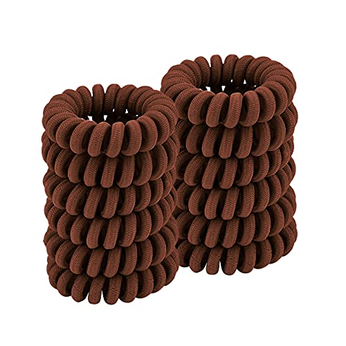 Spiral Hair Ties (Cloth Brown, 12 Pcs) - Coil Ponytail Holders for Thick Hair, No Crease Phone Cord Ties for All Hair Types - color: Cloth Brown 4.5CM