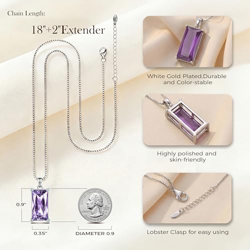 8mm x 16mm Square Birthstone Pendant Necklace – Fashion charming Sterling Silver Gift for women - color: June