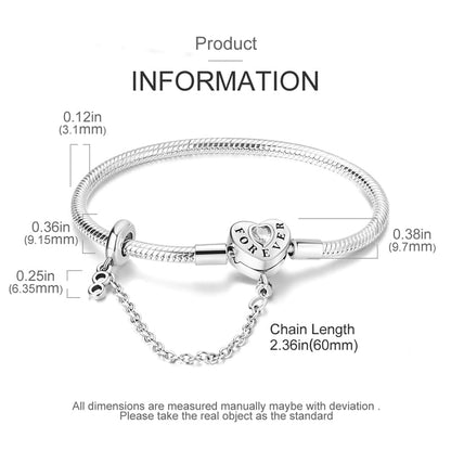 KUNSIR 925 Sterling Silver Snake Chain Bracelet with Safety Chain Charm Bracelets for Women Teen - style: KJB026