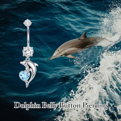 Belly Button Rings 925 Sterling Silver Belly Piercing Jewelry Hypoallergenic Navel Rings Gifts for Women - style: Dolphin