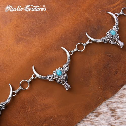 Montana West Rustic Couture's Turquoise Western Concho Chain Belt for Women | Large Western Cowgirl Metal Adjustable Boho Body Chain Belt for Dresses Jeans Country Concert - color: Lagoon Glass Turquoise