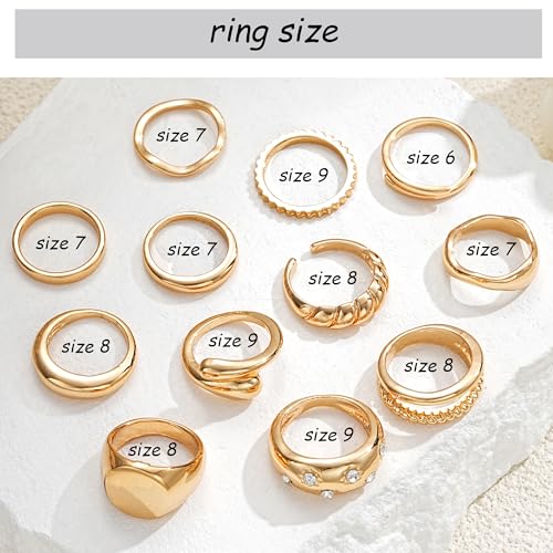 FAXHION 12PCS Gold Stackable Rings Set for Women, 18K Gold Plated Open Stacking Knuckle Ring, Adjustable Chunky Signet Band Statement Ring for Gift - color: 4-ringsGold