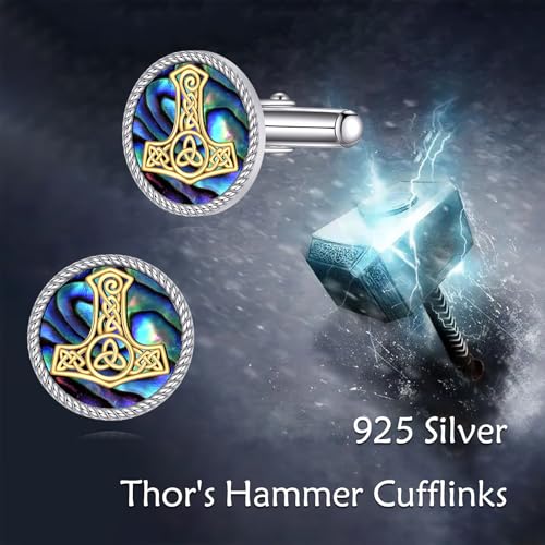 Cufflinks for Men Sterling Silver Abalone Shell Tuxedo Shirt Cuff Links Jewelry for Men Father Business Groomsmen - style: thors hammer