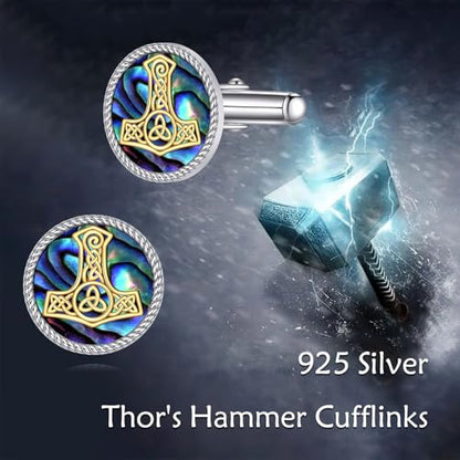 Cufflinks for Men Sterling Silver Abalone Shell Tuxedo Shirt Cuff Links Jewelry for Men Father Business Groomsmen - style: thors hammer