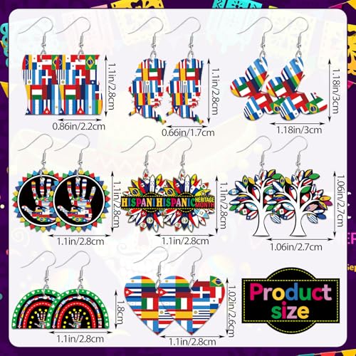 8 Pairs Hispanic Heritage Month Acrylic Earring for Women | Spanish Dangle Earrings, Hispanic Culture Jewelry Gifts Party Accessories, Hypoallergenic Acrylic, Double Side Design - style: Hispanic Heritage Month