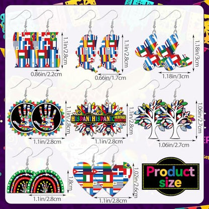 8 Pairs Hispanic Heritage Month Acrylic Earring for Women | Spanish Dangle Earrings, Hispanic Culture Jewelry Gifts Party Accessories, Hypoallergenic Acrylic, Double Side Design - style: Hispanic Heritage Month