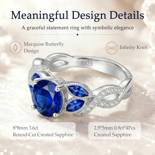 Yaresul 3.6ct 925 Sterling Silver Created Women's Rainbow Topaz|Sapphire|Aquamarine Ring Women Engagement Rings Bezel Setting Marquise Fashion Statement Ring Best Gift for Mother and Grandma Size 5-9 - color: Created Sapphire