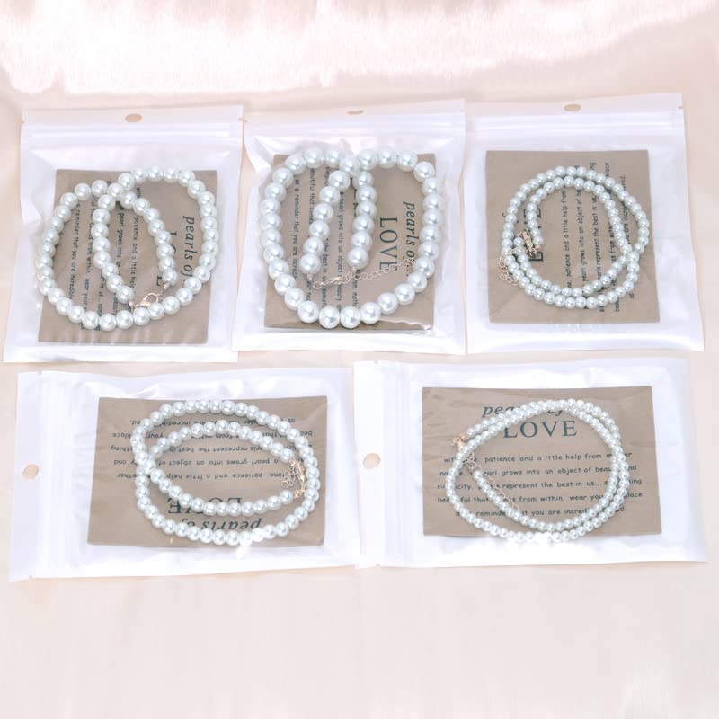 COLORFUL BLING Imitation Pearl Strands Choker Necklace Bracelet With Meaningful Card for Wedding Anniversary Birthday Party Gifts Bridal Jewelry Set - color: 5pcs necklace
