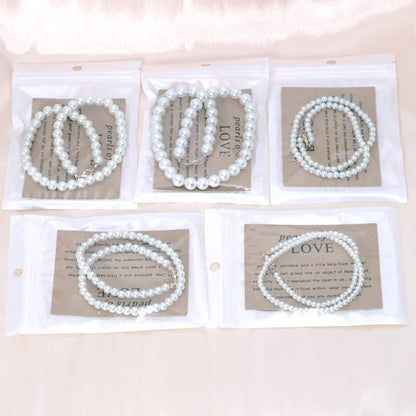 COLORFUL BLING Imitation Pearl Strands Choker Necklace Bracelet With Meaningful Card for Wedding Anniversary Birthday Party Gifts Bridal Jewelry Set - color: 5pcs necklace