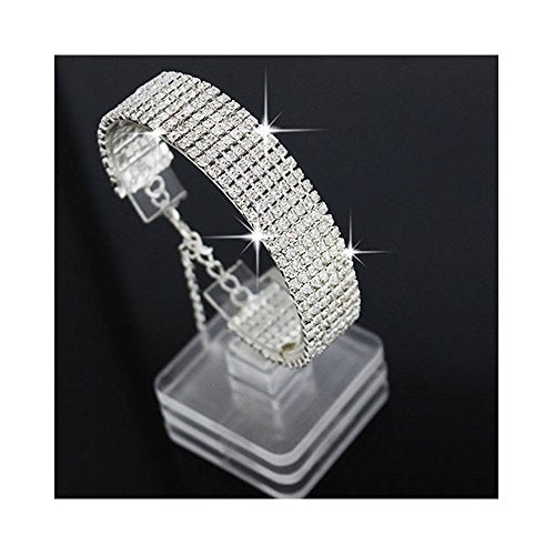 YINLI Charm Crystal Adjustable Bracelet Bangle Fashion Bridesmaid Bridal Jewelry Silver and Gold Plated - color: Silver
