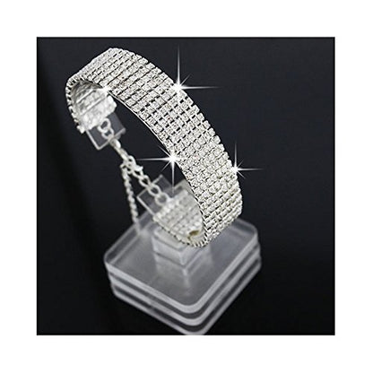 YINLI Charm Crystal Adjustable Bracelet Bangle Fashion Bridesmaid Bridal Jewelry Silver and Gold Plated - color: Silver