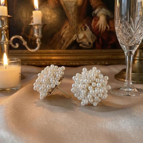 Pearl Cluster Stud Earrings for Women, Cream White Simulated Pearl Statement Earrings, Elegant Chunky Jewelry for Wedding Bride Bridesmaid Prom Party Gifts