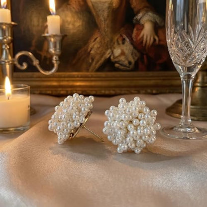 Pearl Cluster Stud Earrings for Women, Cream White Simulated Pearl Statement Earrings, Elegant Chunky Jewelry for Wedding Bride Bridesmaid Prom Party Gifts