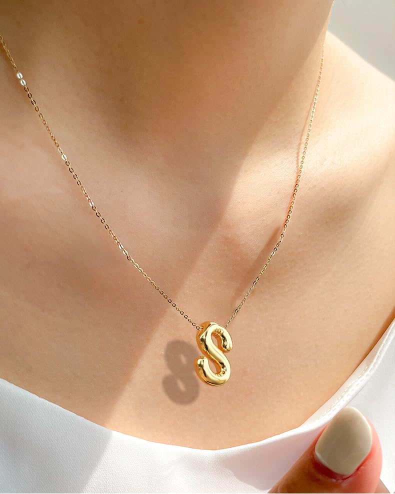 Gold Initial Necklace for Teen Girls Women Letter necklaces Jewelry Gifts | Gifts for Girls Women, Teen Girl Gifts Trendy Stuff, Bubble Letter Pendant Necklace - style: M