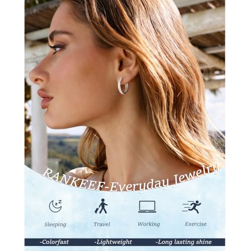 RANKEEF Small Rhinestone Hoop Earrings 925 Silver Everyday Cartilage Hoops Hypoallergenic Dainty 14K Gold Plated Huggie Sparkle Double Row Cubic Zirconia Hoop Earrings 10/15/20/25mm - color: Silver, size: 20mm