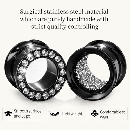 WBRWP Unisex Women 6pcs/8pcs-3pairs/4pairs Hollow Zircon Stainless Steel Screw Ear Plugs Tunnels with ZirconEar Plugs Tunnels - Ear Expander - Ear Gauges Stretcher Body Piercing 8g-5/8 - color: 4pc Black-2 with inside shining+2 with cz