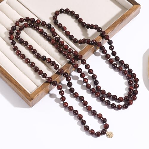 Firstmeet Fashion Natural Round Wood Beads 60'' Long Strand Art Deco Necklace for Women - color: Red XT